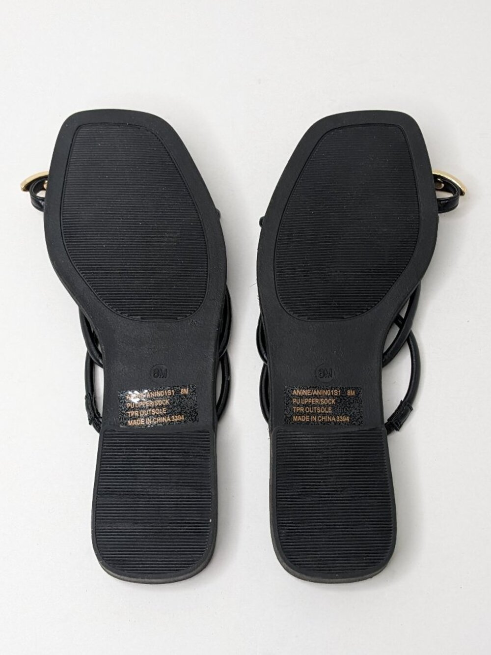 Steve Madden Black Strappy Toe-Ring Sandals with Gold Accent - Picture 5 of 6